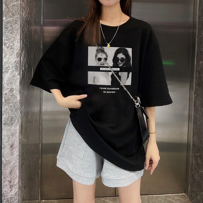 NRVP Áo thun cotton tay ngắn cổ tròn thời trang mùa hè phong cách Hàn Quốc