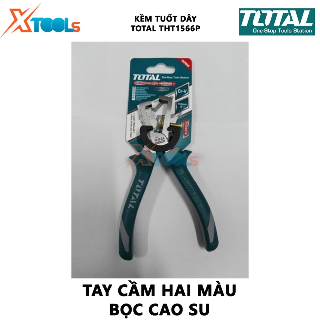 Kềm tuốt dây điện TOTAL THT1566P | Kìm tuốt dây kích thước 180mm/9&quot;,Thép CR-V, tay cầm cách điện bóc, tách vỏ dây điện c