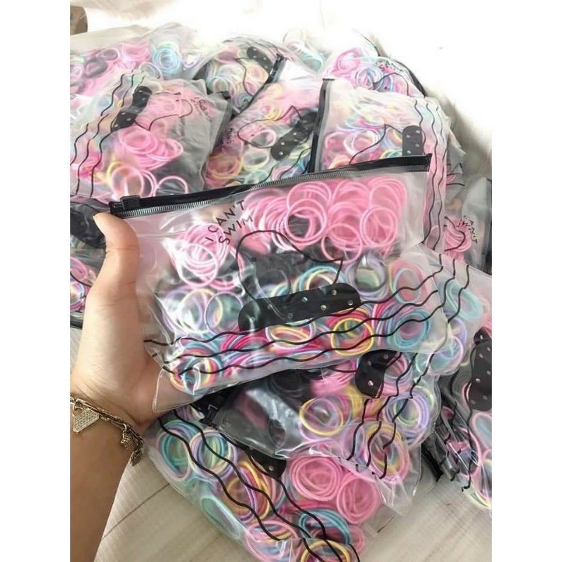 Set 100/250/500 thun cột tóc nhiều màu đàn hồi kèm túi zip có khóa tiện dụng cho bé phong cách Hàn Quốc- Selenshop