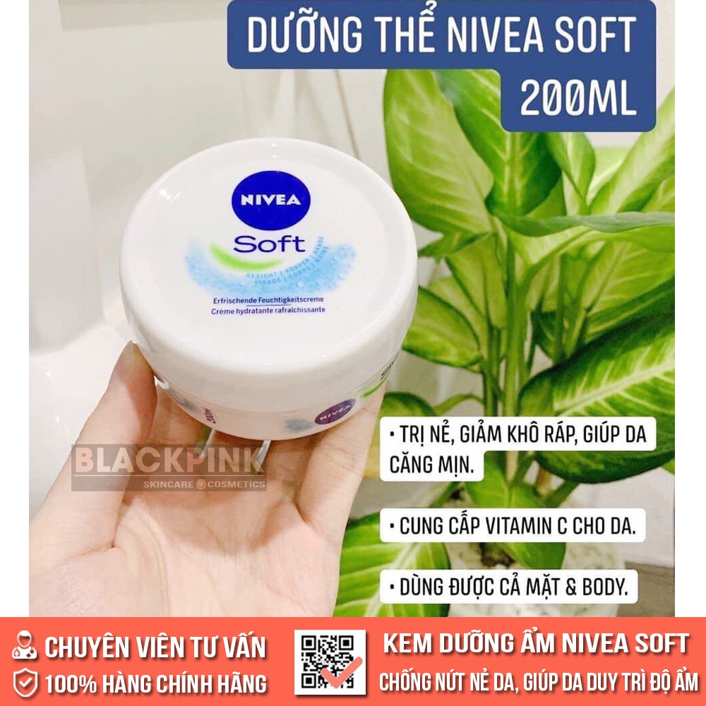 Kem dưỡng ẩm Nivea Soft 200ml, chống nứt nẻ da, giúp da duy trì độ ẩm, không bong tróc, dùng cho da mặt và toàn thân