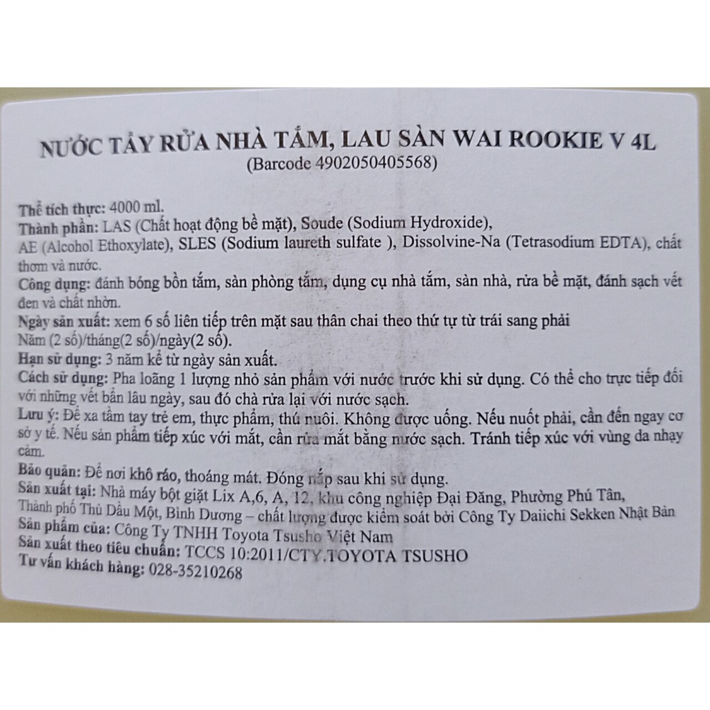 Nước rửa chén bát Wai dung tích 4L Nhật Bản