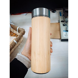 Bình giữ nhiệt tre 500ml cao cấp (tặng kèm bộ ống hút)
