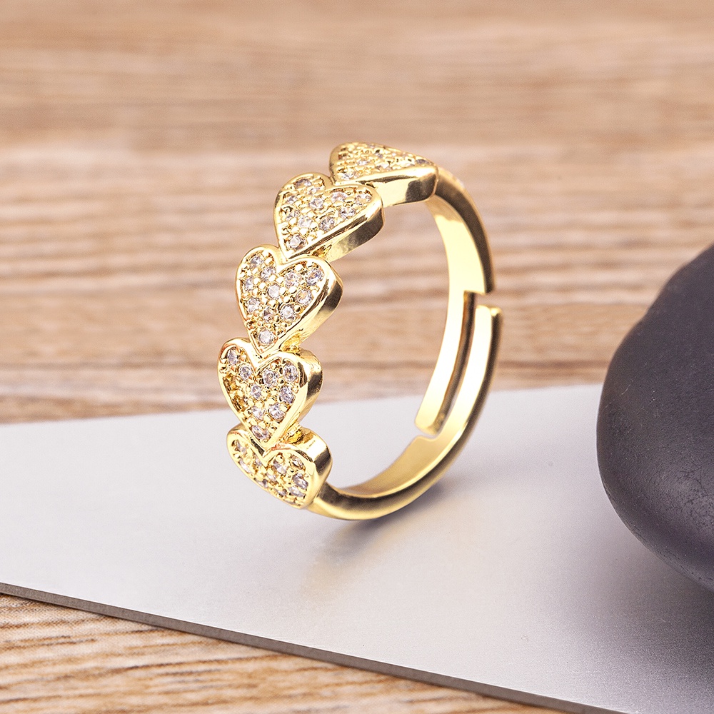 Nhẫn Hở Hình Trái Tim Đính Đá Zircon Có Thể Điều Chỉnh Kích Cỡ