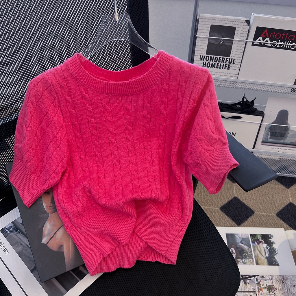 NUZIRO  Áo thun  dệt kim ngắn tay đính nơ xinh xắn cho nữ