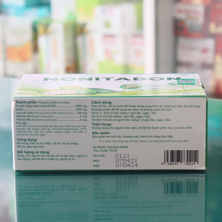 Nonitabon – Hỗ trợ bổ sung chất xơ tự nhiên, tăng cường hệ tiêu hóa, giảm tình trạng táo bón (hộp 20 gói x 4g)