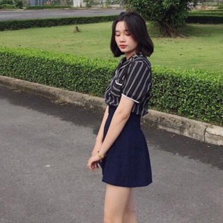 Áo sơ mi sọc cổ vest MH