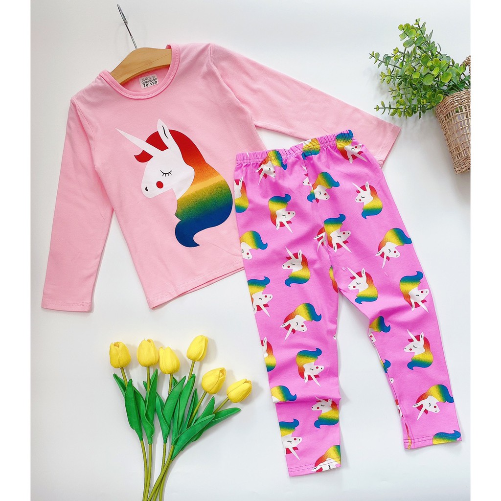 Bộ cotton tay dài nhập khẩu cao cấp bé gái