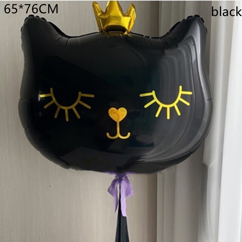 Bong Bóng Lá Nhôm Hình Đầu Mèo Đội Vương Miện Màu Hồng Đen Trang Trí Tiệc Cưới / Sinh Nhật / Valentine