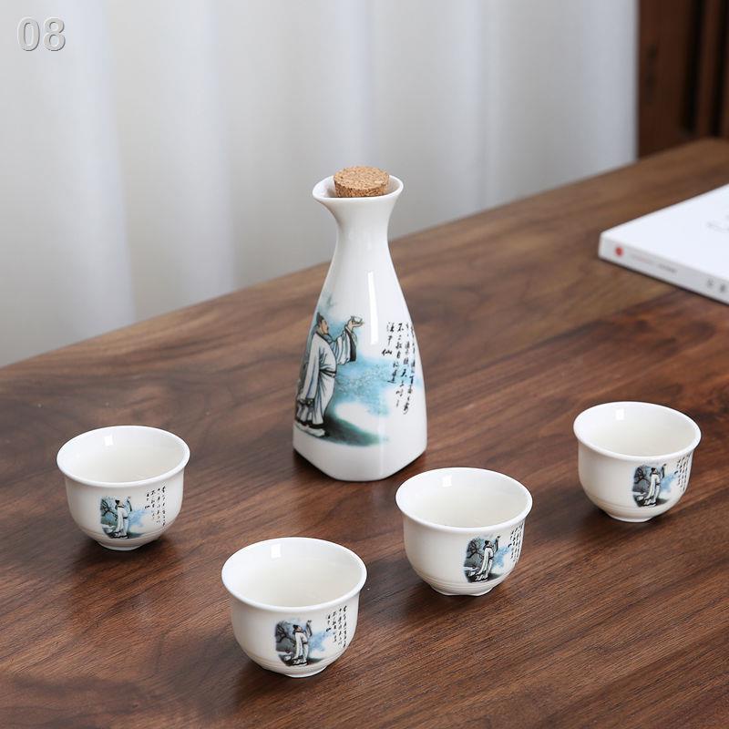 Ấm nấu rượu gia dụng bộ phong cách trung quốc xanh trắng hâm nóng chén nhỏ chia ly