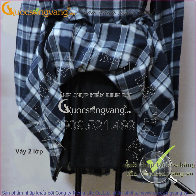 Váy đầm xòe liền thân dài tay thắt eo kẻ ca rô GLV019 kẻ Cuocsongvang