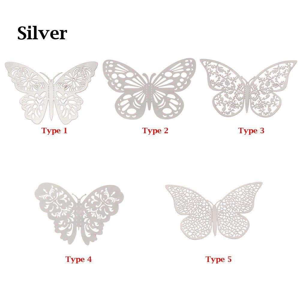 Bộ 12 Miếng Dán Hình Bướm 3D Bằng Kim Loại Dùng Trang Trí Tiệc Cưới