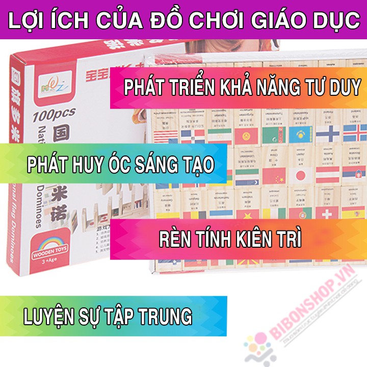 Đồ Chơi Thông Minh 100 Quân Cờ Domino Bằng Gỗ Các Quốc Gia Trên Thế Giới Cho Bé