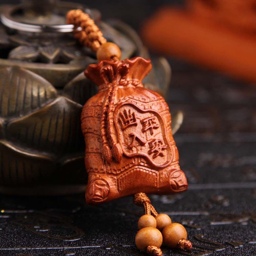 Móc Chìa Khóa Bằng Gỗ Khắc Hình Phật May Mắn