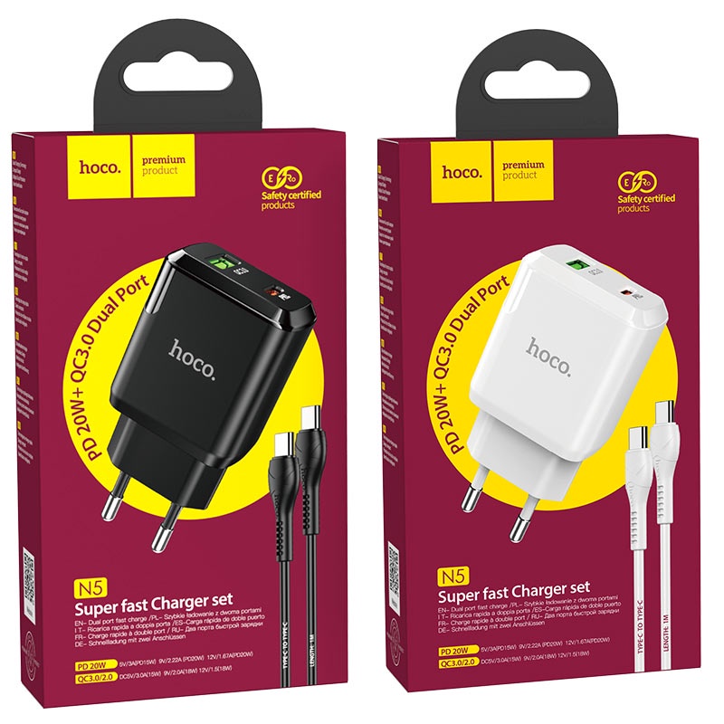 Củ Sạc nhanh 2 cổng Hoco N5 - PD20W + QC3.0 Dành cho điện thoại iP Huawei Samsung Oppo Realme