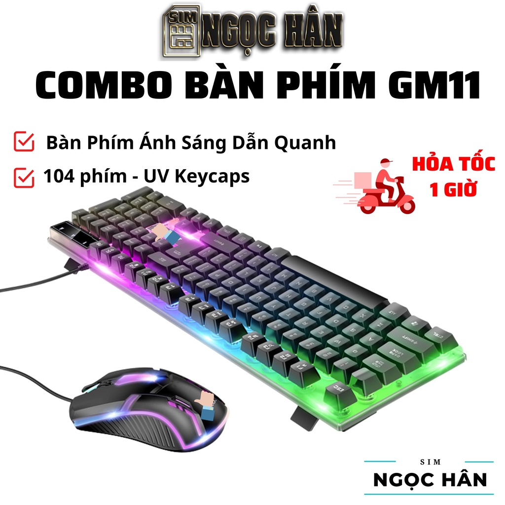 Combo Bàn Phím+Chuột Hoco Gaming GM11/ GM12/ GM16 Chơi Game + Lót Chuột LED RGB Tùy Chỉnh Đèn + Chuột Không Dây GM15
