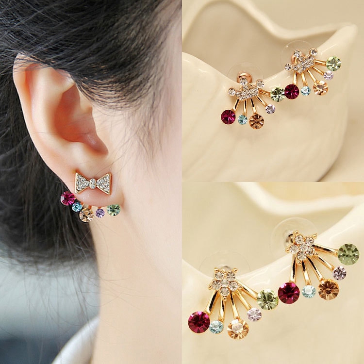 Korea khuyên tai đính đá Hot Sale Diamond Bow Crown Stud Earrings