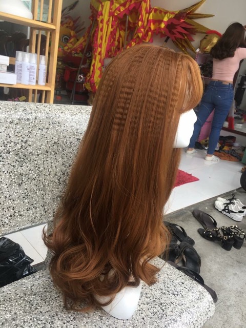 Tóc giả nguyên đầu nữ xoăn dài đẹp, 8136, tặng kèm lưới trùm tóc giả wig.