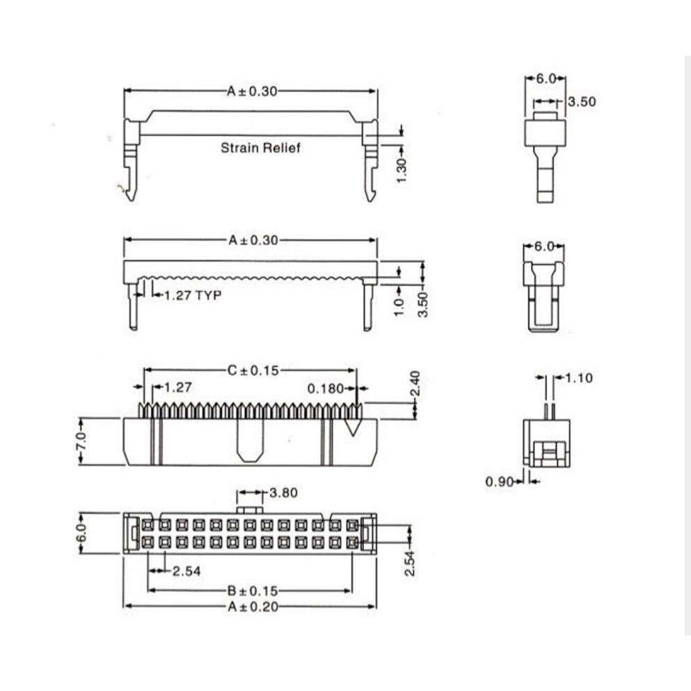 10PCS FC-6/8/10/12/14/16/18/20/30/50/64 PIN FEMALE HEADER IDC SOCKET CONNECTOR 2.54MM pitch FOR 1.27MM wire 6p 10p 20p 40P
