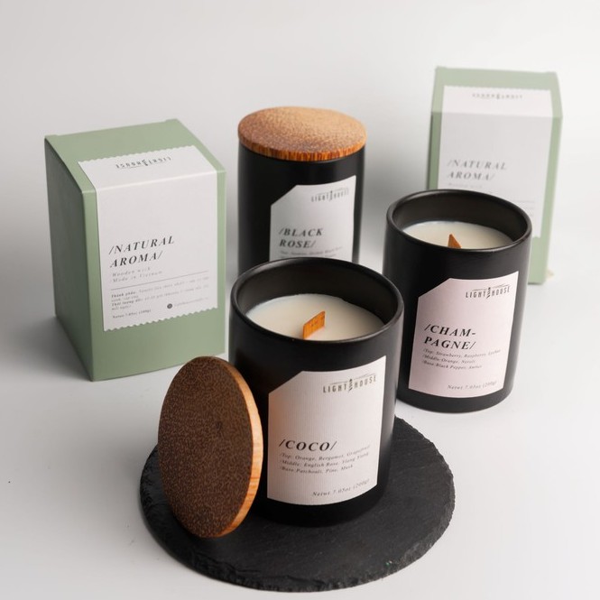 Nến thơm tinh dầu cao cấp BLACK ROSE 3 tầng hương Lighthouse Candles