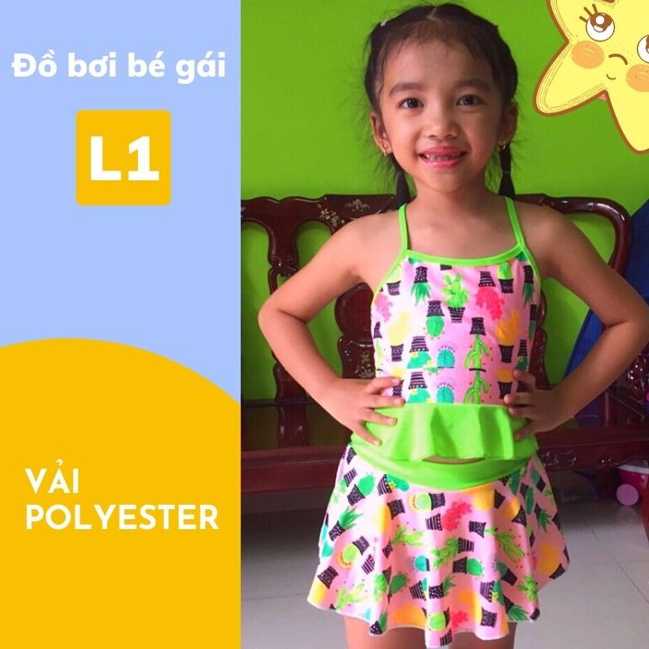 Đồ bơi hai mảnh bé gái từ 15-35kg, vải polyester - Tomchuakids