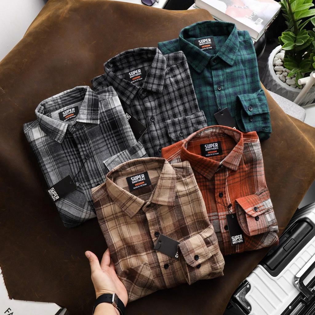 Áo Sơ Mi Nam Flannel Super Bros 5 Màu - Hàng Unisex Cao Cấp - Chất Liệu Mềm Mại - Form Slim Fit Tôn Dáng