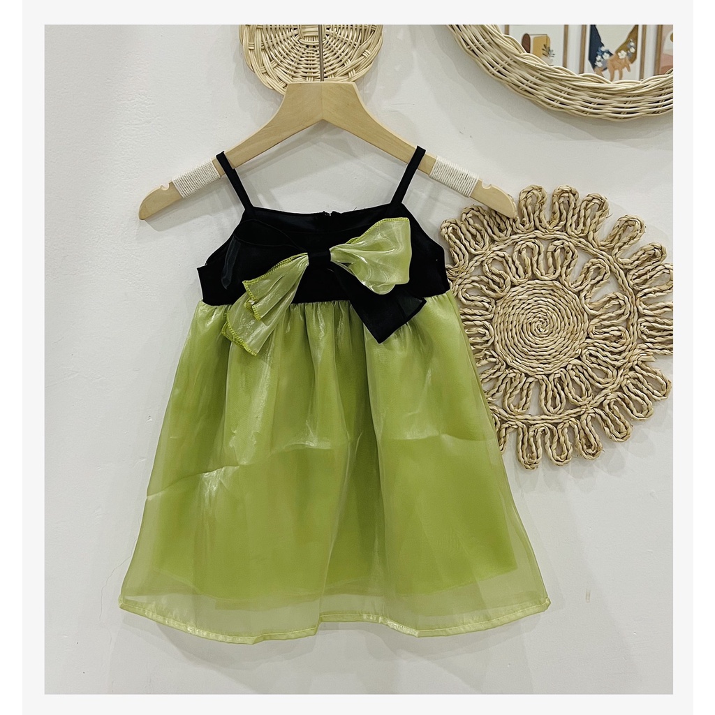 Váy 2 dây tơ nơ phối màu