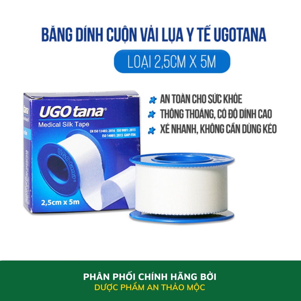 Băng dính cuộn vải lụa y tế TANAPHAR Ugotana hỗ trợ cố định catheter kim truyền thông thoáng độ dính cao dễ xé