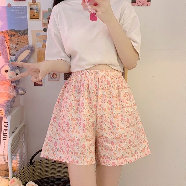 Quần Short Thể Thao Ống Rộng Lưng Cao Họa Tiết Hoa Thời Trang Mùa Hè Cho Nữ