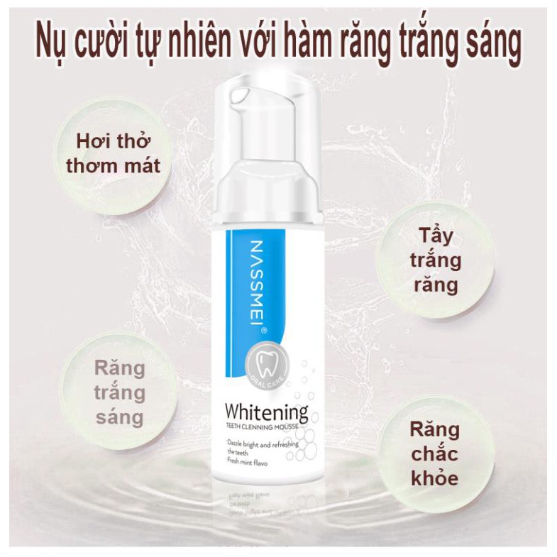 Kem đánh răng tạo bọt cho bàn chải chữ U người lớn NASSMEI, làm trắng răng, giảm hôi miệng, ngừa sâu răng