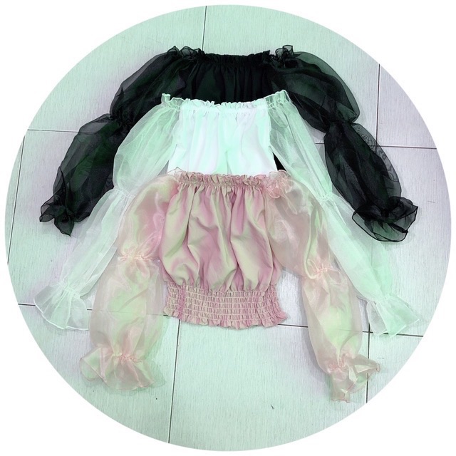 Áo voan trễ vai tay lưới croptop, áo tay lưới trễ vai chipu - Z6U