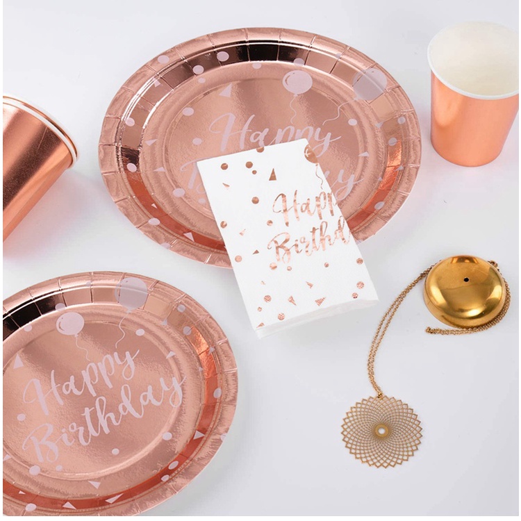 Set đĩa/ cốc/ khăn giấy màu vàng hồng dùng một lần cho tiệc cưới/ sinh nhật