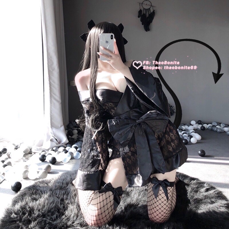 Set KIMONO nơ eo đen huyền bí quyến rũ gợi cảm T471 | BigBuy360 - bigbuy360.vn