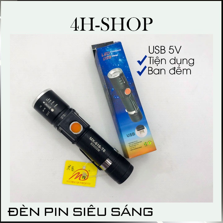 Đèn pin siêu sáng XML - T6 có cổng sạc USB - có Zoom - có chớp led - bền rẻ đẹp - kèm video.