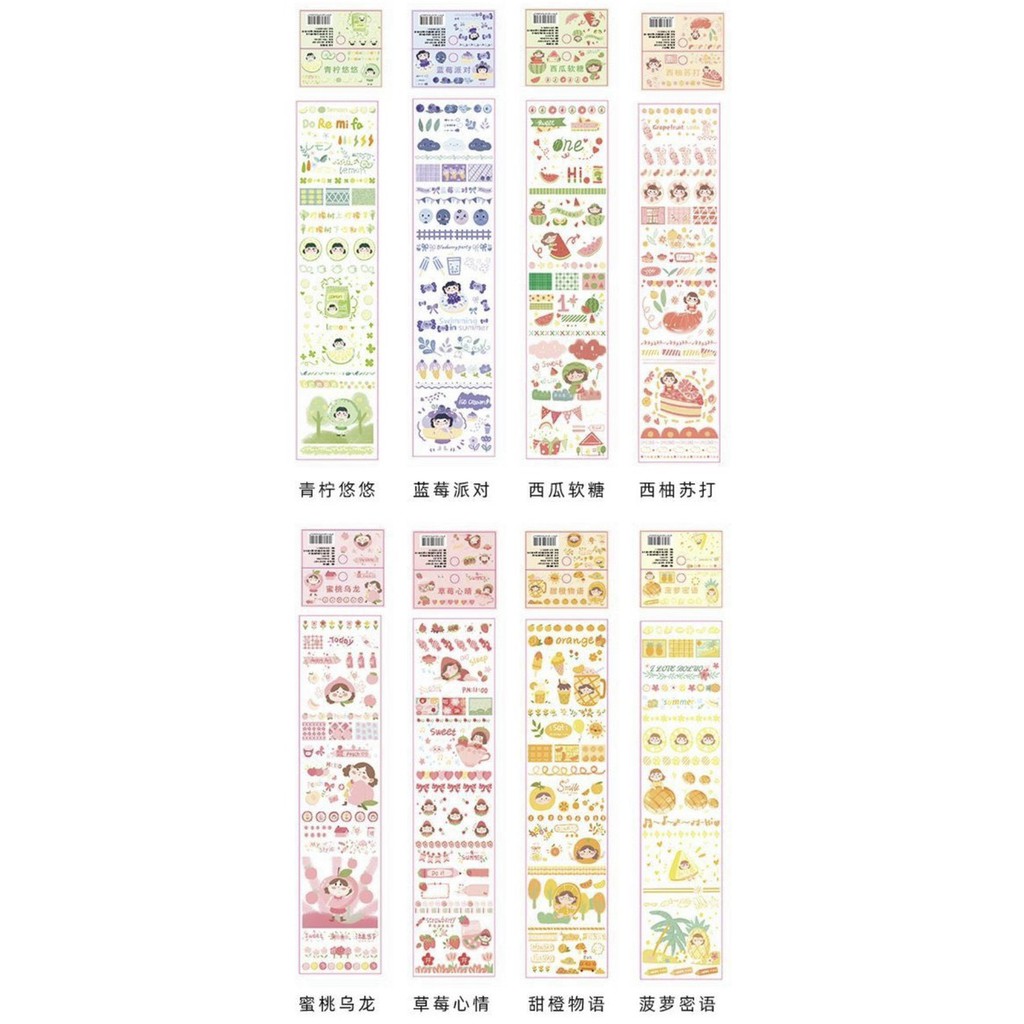 Sticker dài in hình hoa quả, nhãn dán trang trí hoạt hình 80 tờ. STT019
