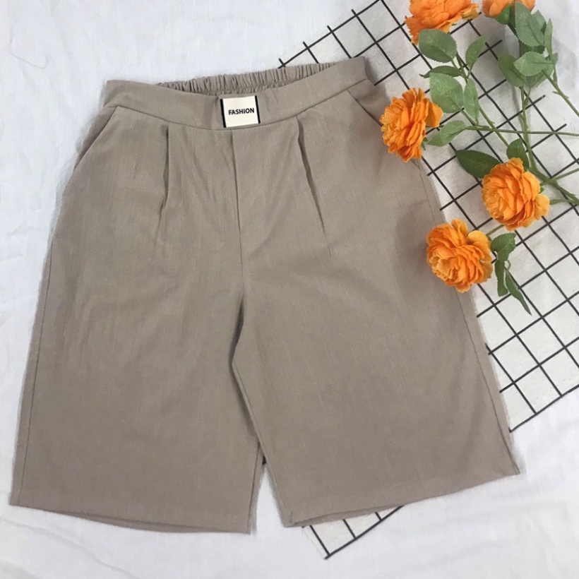 Quần lửng nữ ống rộng cạp chun, vải đũi hàn cao cấp mềm mịn, thoáng mát