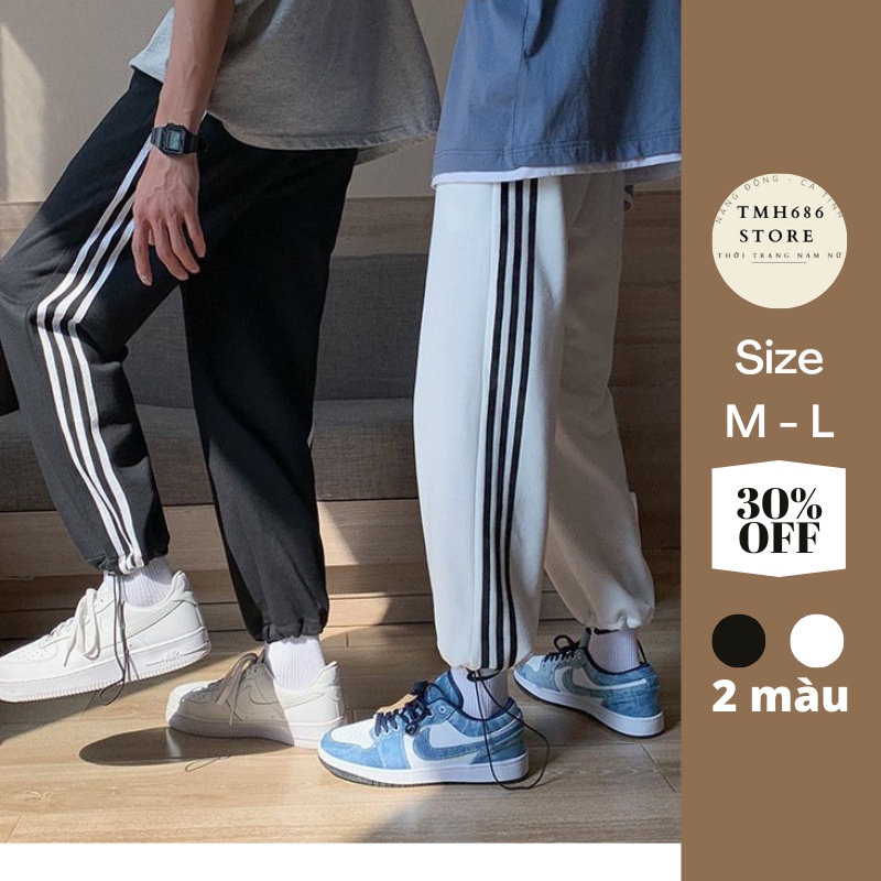Quần Jogger Nam Nữ Thể Thao 3 Sọc Form Ống Rộng Để Suông Hoặc Rút Dây Bo Gấu TMH024