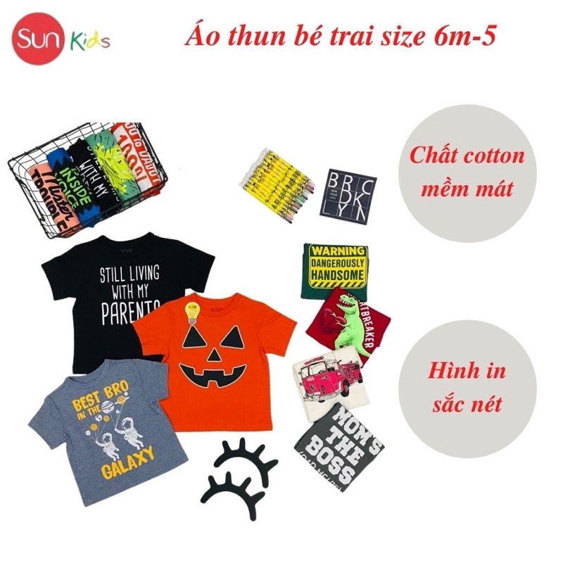 Áo thun bé trai xuất xịn, áo phông cho bé trai, chất cotton, size 6m-5 tuổi - SUNKIDS1