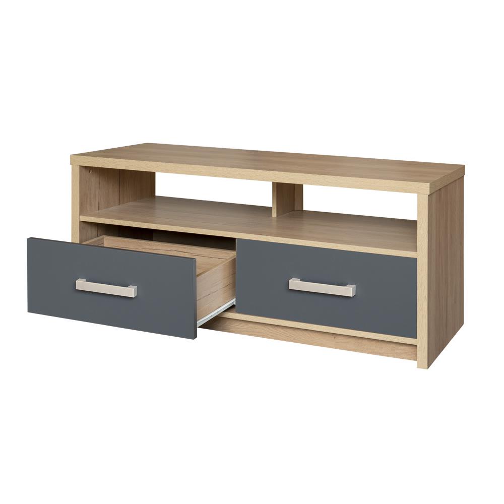 HomeBase FURDINI Kệ tủ TV có 2 ngăn kéo bằng gỗ ép chống xước ALICIA Thái Lan W120xH50xD45cm màu gỗ tự nhiên/xám