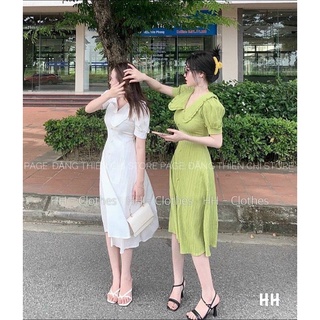 Đầm cổ viền bèo nút bọc xẻ tà mẫu hot siêu xinh