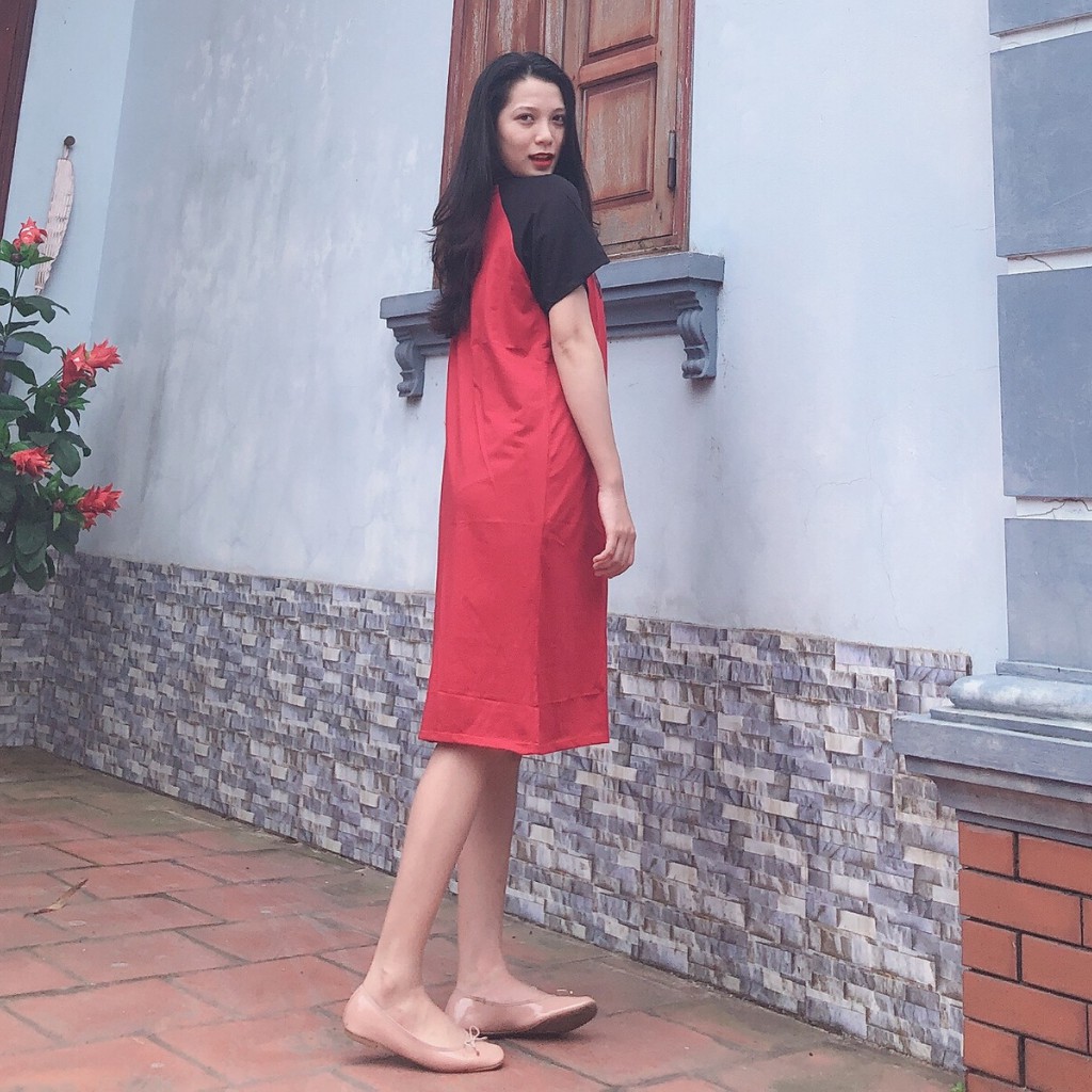 Váy bầu xuông in chữ chất cotton 100% freesize từ 45 đến 70Kg