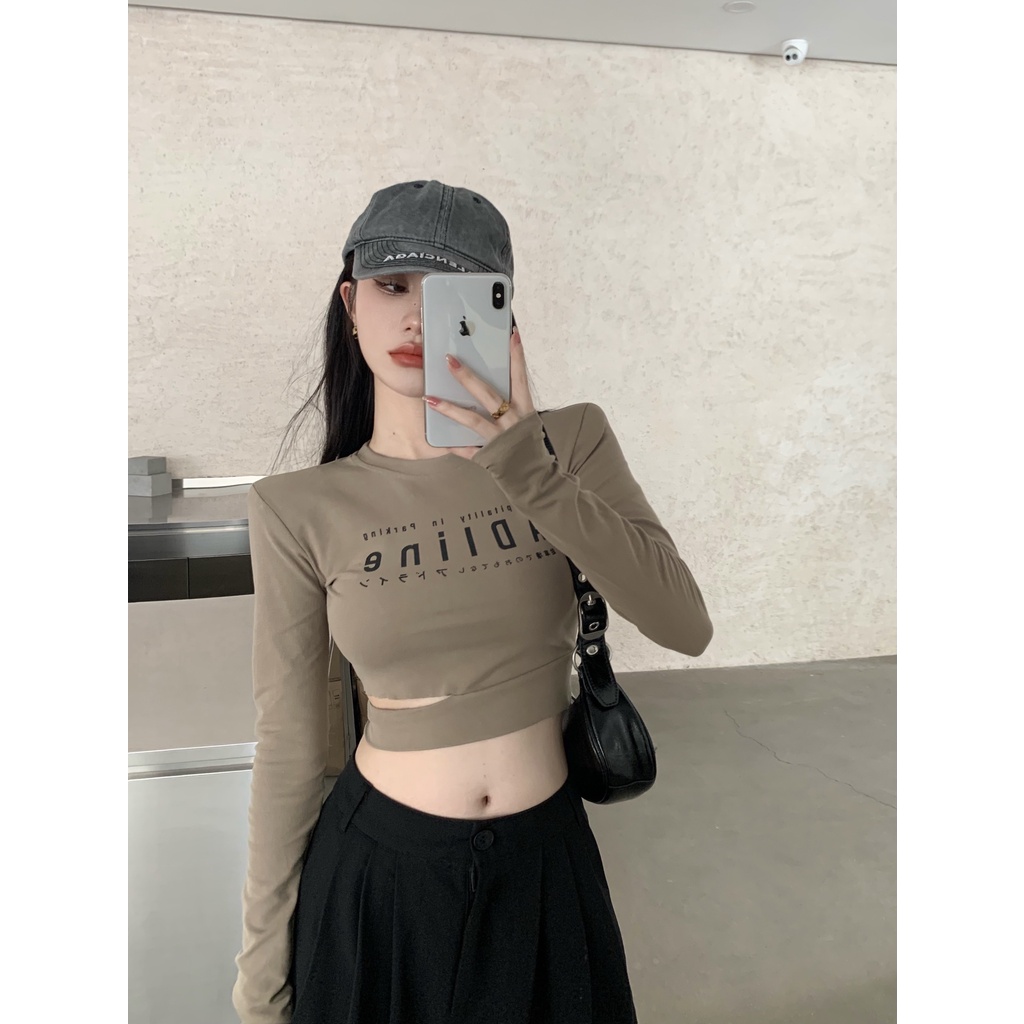 Áo Thun Lửng Tay Dài In Chữ Trẻ Trung Cá Tính Cho Nữ