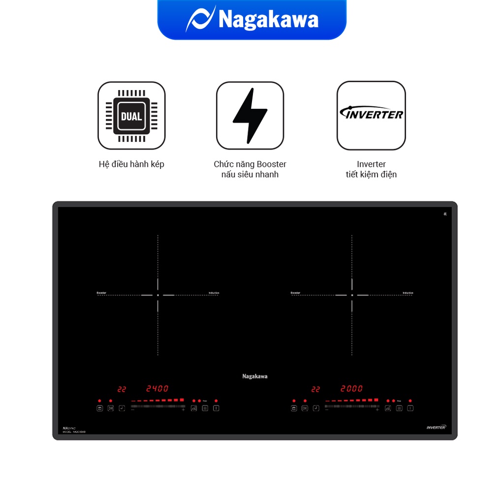 Miễn phí công lắp đặt - Bếp đôi điện từ cao cấp NAGAKAWA NK2C05MB - Bảo hành 5 năm, 1 đổi 1 trong 1 năm