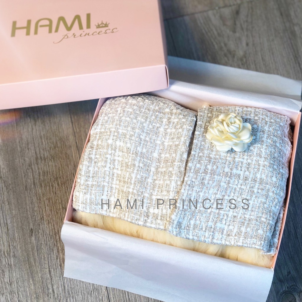 Set Dạ Tweed Chanh Sả Cho Bé Gái HAMI PRINCESS ❤️ Tặng Kèm Hoa Cài Áo