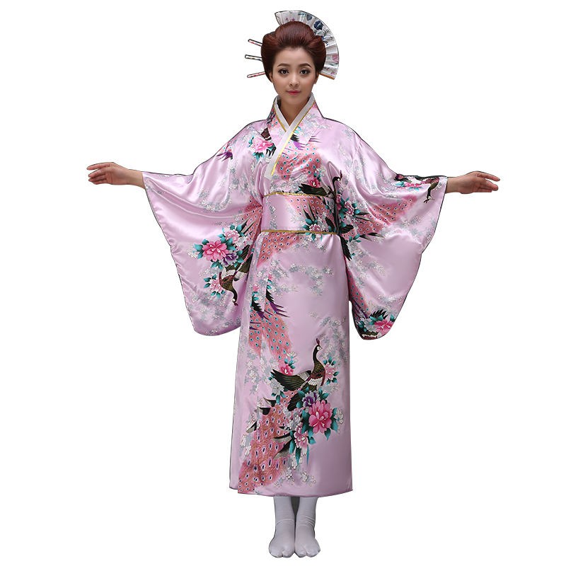 Áo Khoác Kimono Dáng Dài Họa Tiết Chim Hạc Phong Cách Truyền Thống Nhật Bản