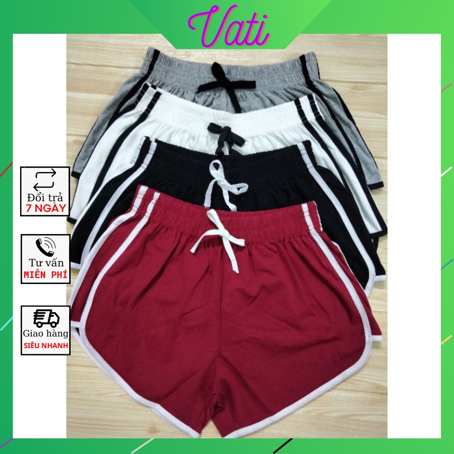 Quần đùi short nữ  thun cotton 100% thiết kế 3 sọc viền thể thao bên hông co giãn thoải mái thich hợp mặc nhà, tập gym.