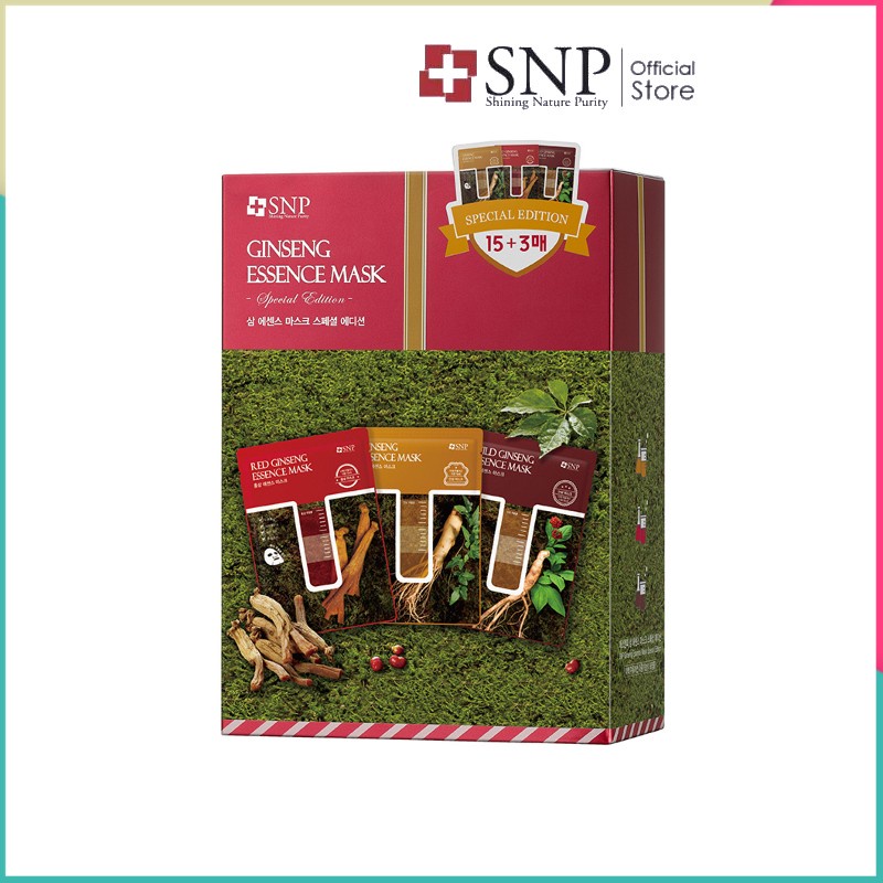 Hộp Mặt Nạ 3 Loại Sâm SNP Ginseng Essence Mask - 18 Miếng Cấp Ẩm Mềm Mịn Dưỡng Trắng Dưỡng Đàn Hồi Săn Chắc