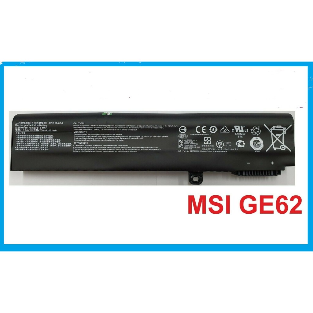 Pin laptop MSI GE72 GL72M GL62VR GE62VR GP62 PE60 PE70 MS-16J2 BTY-M6H MS-16JF Chính Hãng Nhập Khẩu