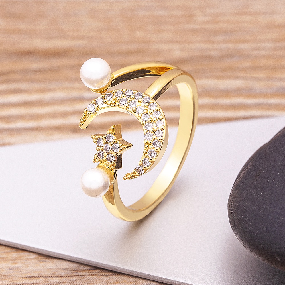 Nhẫn Hở Hình Ngôi Sao / Mặt Trăng Đính Đá Zircon Thời Trang Mới
