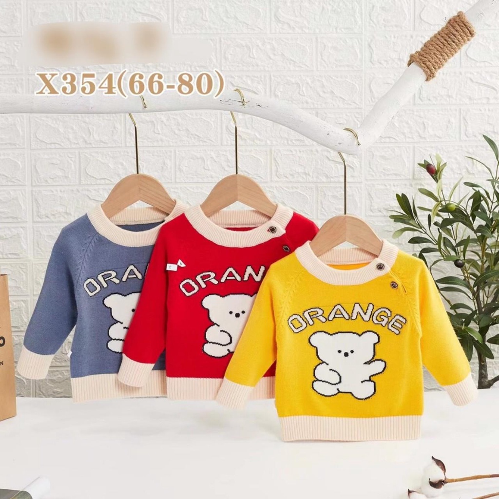 354 Áo len dài tay cài vai gấu trắng hàng quảng châu loại đẹp cho bé (6-11kg)