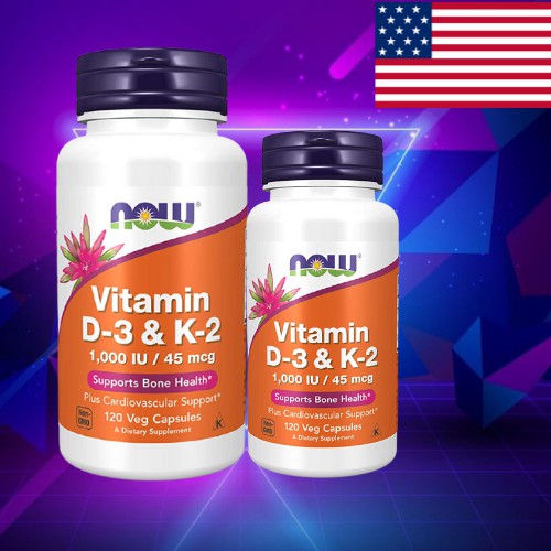 VITAMIN D3 K2 | Viên Uống Now Vitamin D3 K2 1,000 IU 45 mcg [120 Viên] - Chính Hãng Tại Shape Store